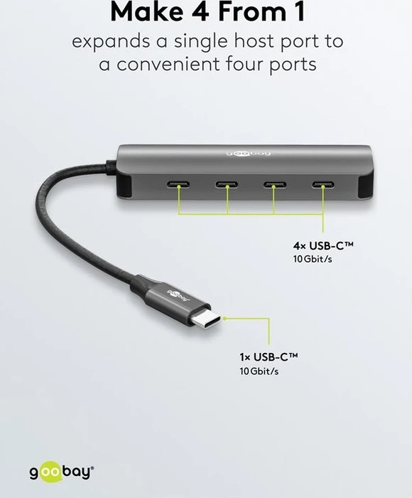 Wentronic goobay Slim 4-Port USB-Hub, 4x USB-C 3.1, USB-C 3.1 [Stecker]