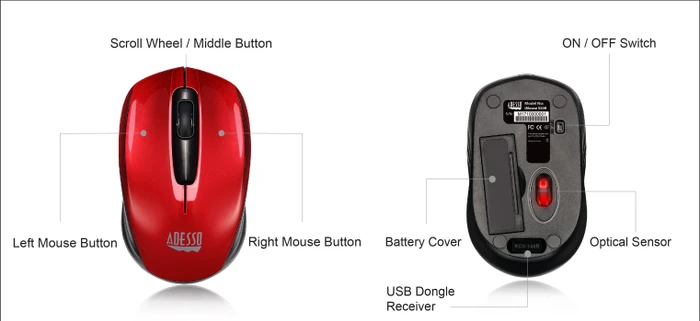 Adesso iMouse S50R Wireless Mini Mouse rot, USB