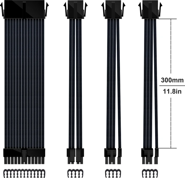 EZDIY-FAB Cable Extension Kit, 1x 24-Pin, 1x 4/8-Pin ATX, 2x 8-Pin PCIe, 18AWG, schwarz, V2