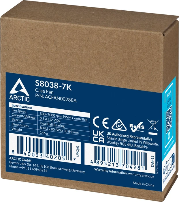 ARCTIC S8038-7K PWM schwarz, 80mm, 4er-Pack