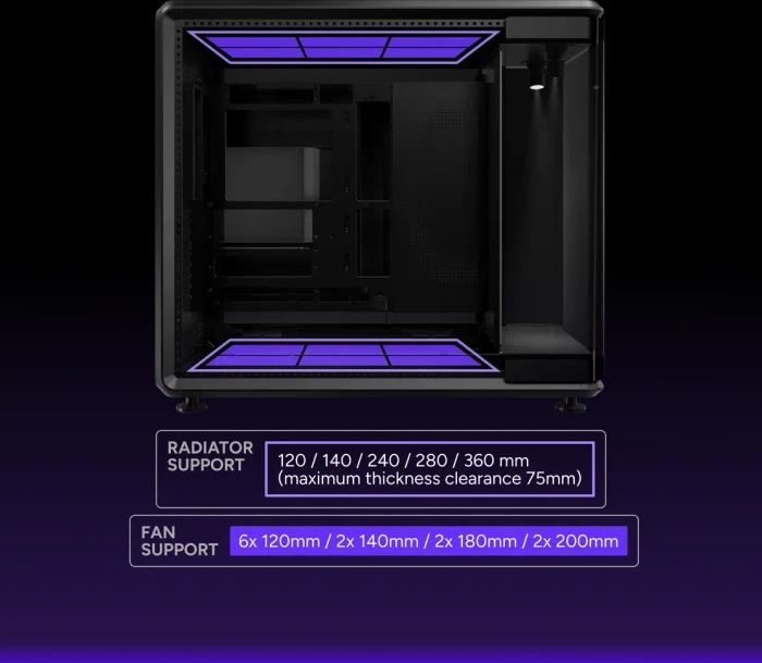 Cooler Master MasterFrame 360 Panorama, schwarz, Glasfenster