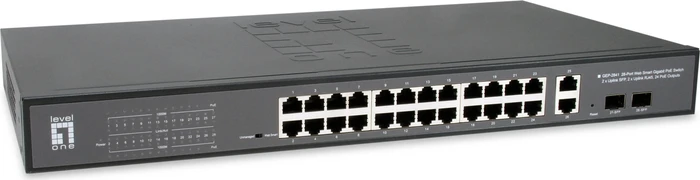 LevelOne GEP Rackmount Gigabit Smart Switch, 26x RJ-45, 2x SFP, 375W PoE