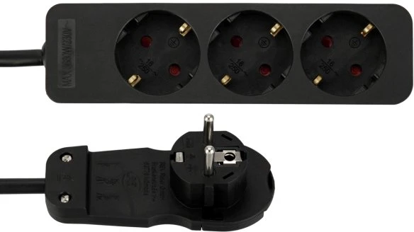 REV Ritter Steckdosenleiste mit REV-Flachstecker, 3-fach, 2m, schwarz