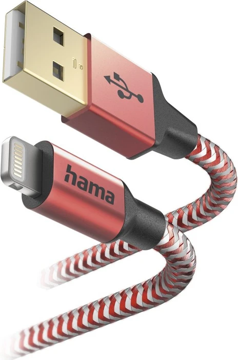 Hama Ladekabel Reflective USB-A/Lightning 1.5m Nylon rot