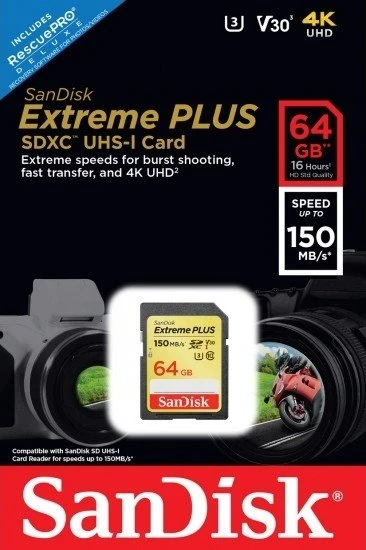 SanDisk Extreme PLUS R150/W70 64GB, UHS-I U3, Class 10