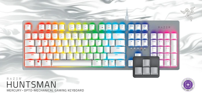 Razer Huntsman, Mercury White, Razer Clicky Optical PURPLE, USB, US