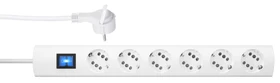 Kopp Steckdosenleiste DUOversal Plus 6=12 mit Schalter und extraflachem Winkelstecker, 6-fach, 1.4m, weiß