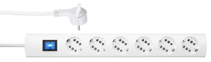 Kopp Steckdosenleiste DUOversal Plus 6=12 mit Schalter und extraflachem Winkelstecker, 6-fach, 1.4m, weiß