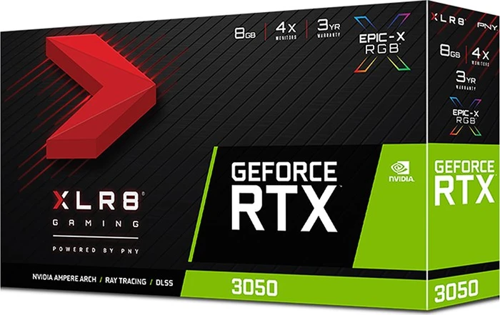 PNY GeForce RTX 3050 XLR8 Gaming Revel Epic-X RGB Single Fan, 8GB GDDR6, HDMI, 3x DP