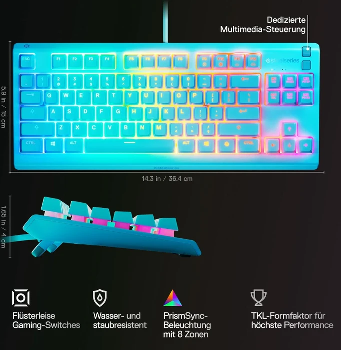 SteelSeries Apex 3 TKL, Auqa, blau, LEDs RGB, USB, US