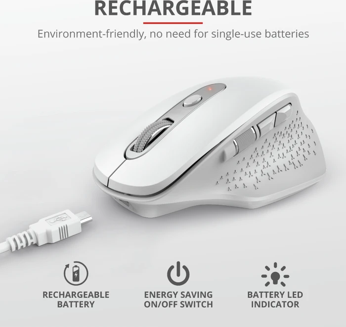 Trust Ozaa Rechargeable Wireless Mouse weiß, USB