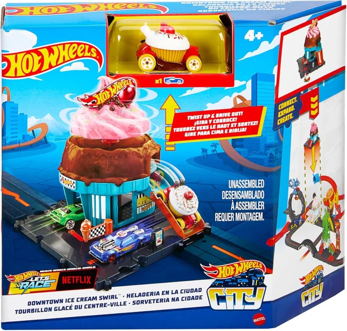 Mattel Hot Wheels Let's Race Netflix City Downtown Spielset Eiskrem Strudel