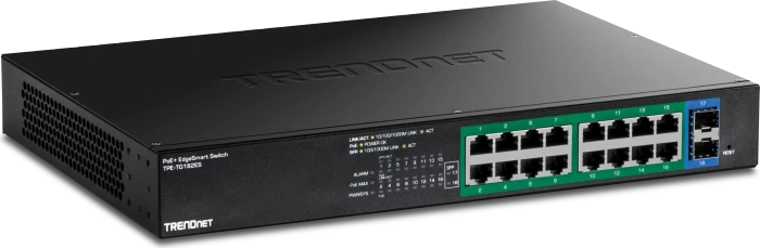 TRENDnet TPE-TG Rackmount Gigabit Smart Switch, 16x RJ-45, 2x SFP, 240W PoE+