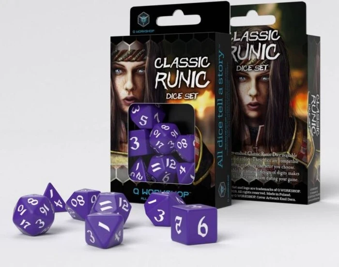 Q-Workshop Würfelset Classic Runic - purple & white