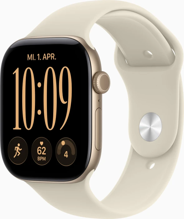 Apple Watch Series 12 (GPS + Cellular) 46mm Aluminium lichtgold mit Sportarmband M/L sand