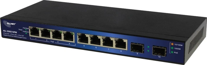 Allnet SG82 Desktop Gigabit Smart Switch, 8x RJ-45, 2x SFP, 50W PoE+