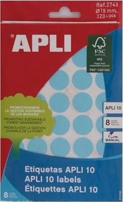 APLI Etiketten rund, 19mm, blau, 8 Blatt (320 Etiketten)