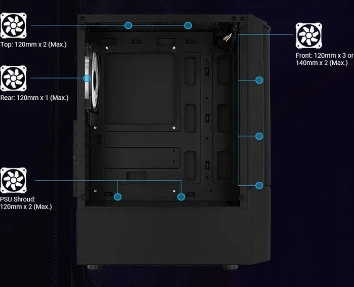 AeroCool Quantum Mesh [V2], schwarz, Lüfter LED Fixed RGB, Glasfenster