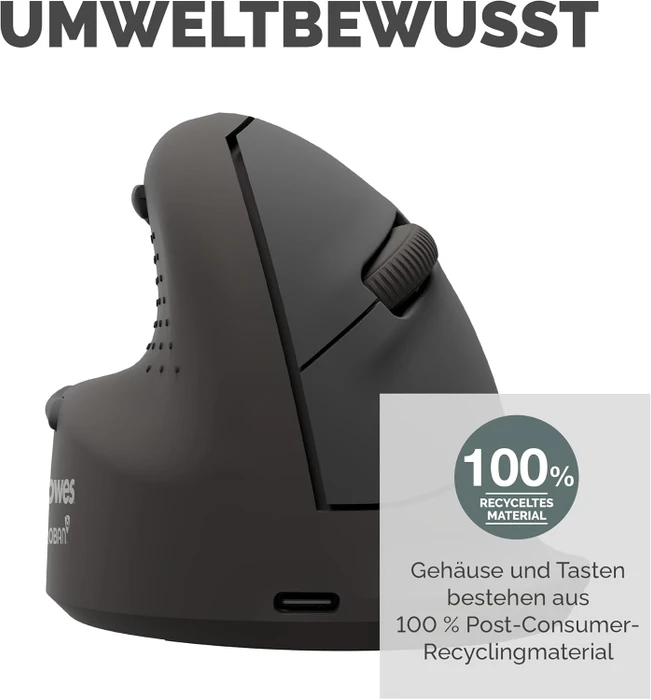 Fellowes Breyta Plus Vertical Mouse, medium, Linkshänder, schwarz, USB/Bluetooth