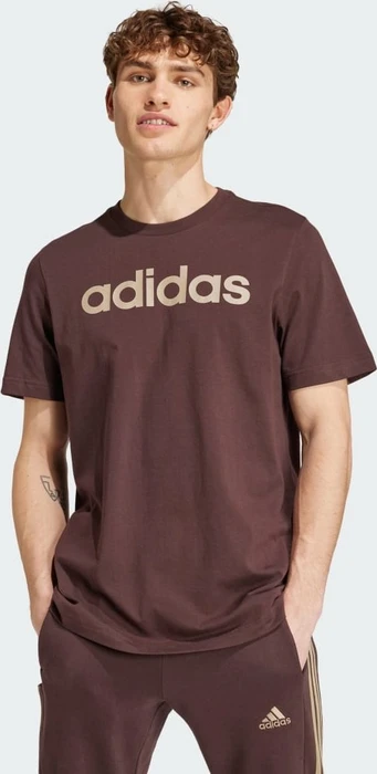 adidas Essentials Single Jersey Linear Embroidered Logo T-Shirt kurzarm shadow brown (Herren)