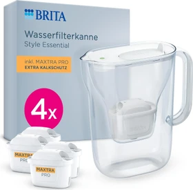 Brita Style Essential Tischwasserfilter inkl. 4 Kartuschen Pro Kalkschutz weiß