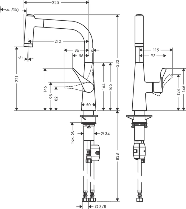 Hansgrohe Metris M71 220 2jet mit Ausziehauslauf chrom