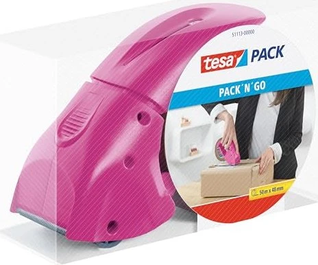 tesa tesapack Pack' n' Go pink, Klebeband-Abroller, 48mm/50m, 1 Stück