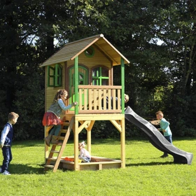 Axi Spielhaus Sarah braun/grün mit Rutsche grau