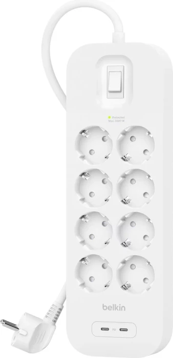 Belkin SurgePlus Überspannungsschutz, 8-fach, mit USB, 2m, weiß