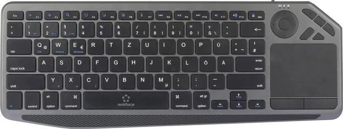 Renkforce RF-WLBTKB-300 Funk Tastatur mit Multi-Touchpad, schwarz/grau, USB/Bluetooth, DE