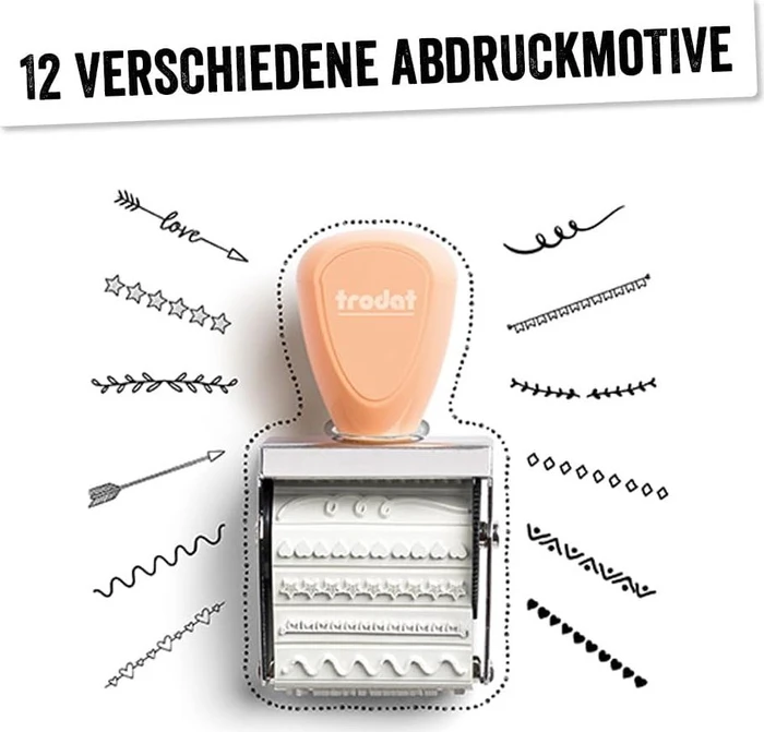 trodat Creative Mini Handstempel für 12 Abdrucke "Zierleisten" inkl. 3-farbigem Kissen, 30x5mm, pastell creme, 2er-Set