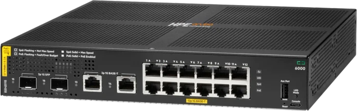 HPE Aruba CX 6000 Series Desktop Gigabit Managed Switch, 14x RJ-45, 2x SFP, 139W PoE+