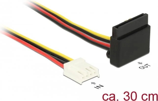 DeLOCK Stromadapter 4-Pin [Floppy] Buchse auf 1x 15-Pin [SATA] Buchse, Adapterkabel 30cm
