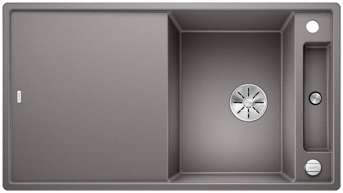 Blanco Axia III 5 S InFino Einbau Becken reversibel mit Ablauffernbedienung alumetallic inkl. Holz-Brückenschneidebrett