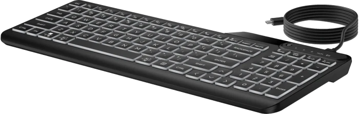 HP 405 Multi-Device Backlit Wired Keyboard, schwarz, USB, DE