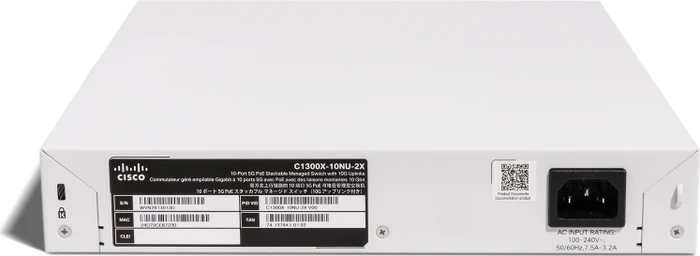 Cisco Catalyst 1300X Rackmount 5G Managed Switch, 10x RJ-45, 2x SFP28, 385W PoE++