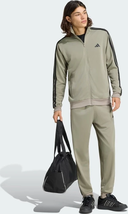 adidas Basic 3-Streifen Tricot Trainingsanzug silver pebble/black (Herren)