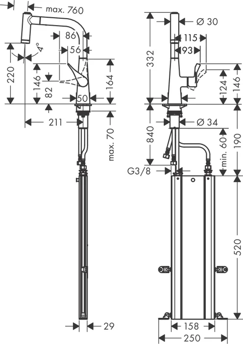 Hansgrohe Metris M71 220 2jet ausziehbar mit Schlauchbox chrom