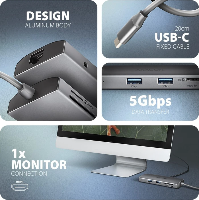 Axagon 9in1 Hub, USB-C 3.0 [Stecker]