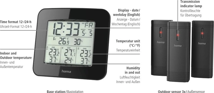 Hama EWS-Trio Funkwetterstation mit drei Sensoren schwarz, digital