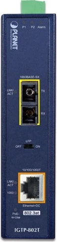 Planet IGTP-802T Industrial Gigabit Medienkonverter, 1x RJ-45, 1x SC-Duplex MM 0.5km, 30W PoE+