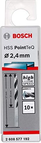 Bosch Professional HSS PointTeQ Spiralbohrer, 2.4x30x57mm, 10 Stück