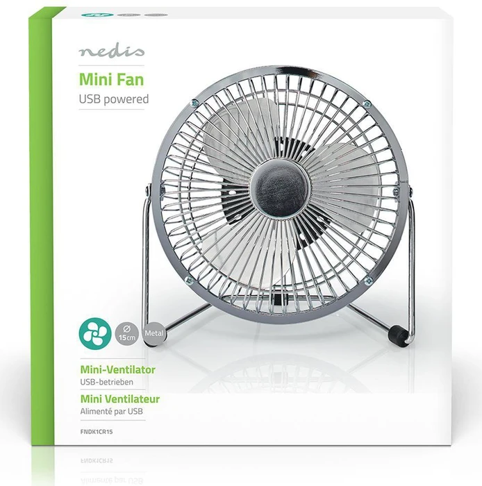 Nedis FNDK1CR15 USB Mini Tischventilator aus Metall 15cm chrom
