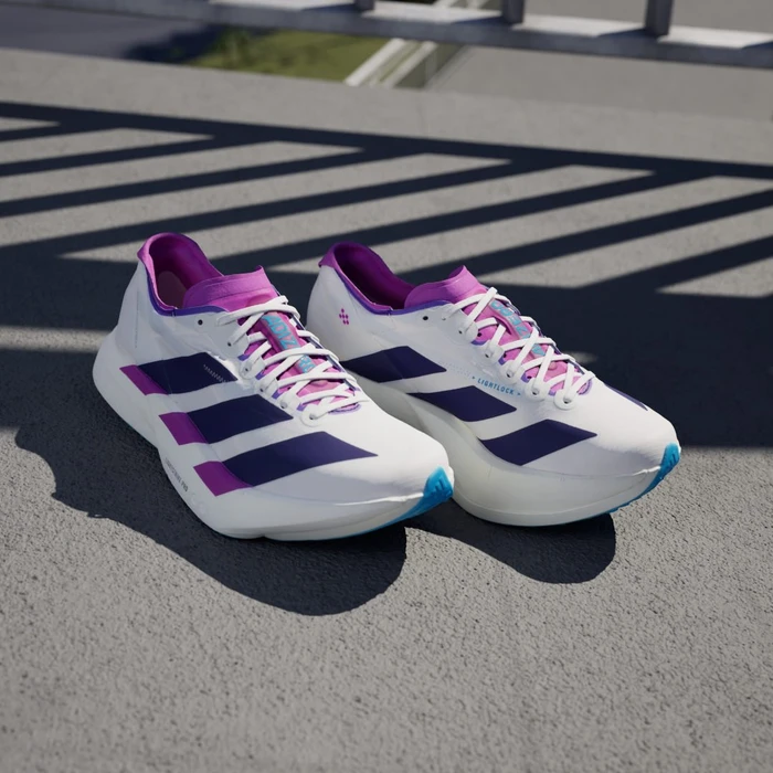 adidas Adizero Adios Pro 4 core white/collegiate purple/semi blue burst (Damen)