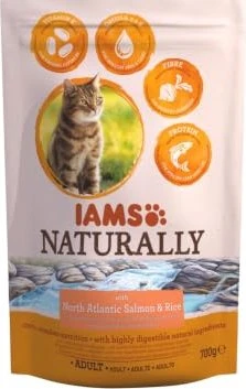 IAMS Naturally erwachsene Katze mit viel nordatlantischem Lachs & Reis, 700g
