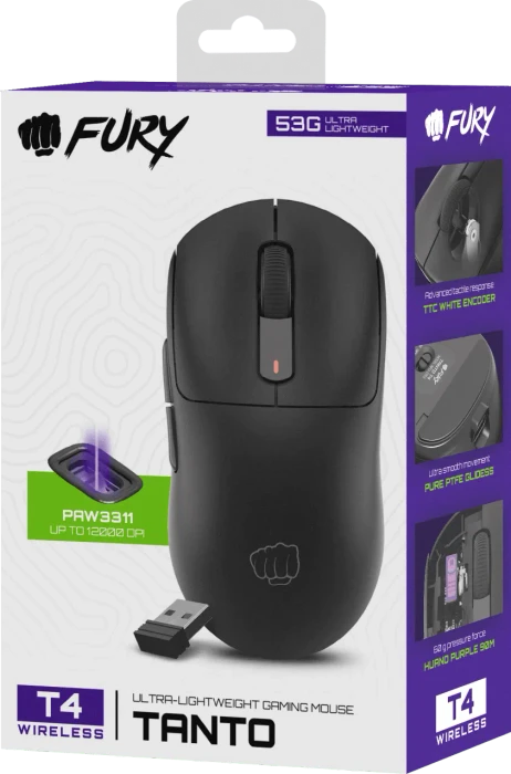 Natec Fury Tanto T4 Wireless Ultra-Lightweight Gaming Mouse schwarz, USB/Bluetooth