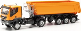 Herpa Iveco Trakker Schmitz Cargobull Kippsattelzug mit Stahlmulde kommunalorange