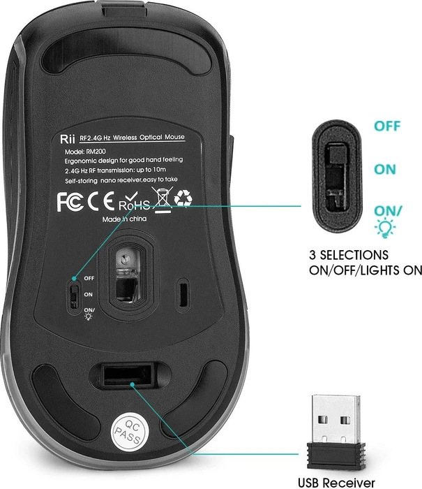 Riitek RM200 Wireless Mouse schwarz, USB