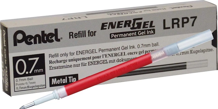 Pentel EnerGel Roller Pen LRP7-BX, Tintenrollermine 0.35mm (0.7mm Ball) rot, 12er-Pack