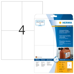 Herma Folienetiketten, A6, ablösbar, wetterfest, weiß, matt, 20 Blatt (80 Etiketten)